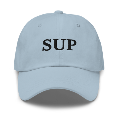 WHITE BOY SUMMER - Sup? - "Sup" - Black Embroidered Baseball Cap - Hat Light Blue