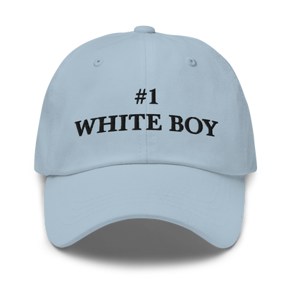 WHITE BOY SUMMER - White Boy Of The Year - "#1 White Boy" - Black Embroidered Baseball Cap - Hat Light Blue