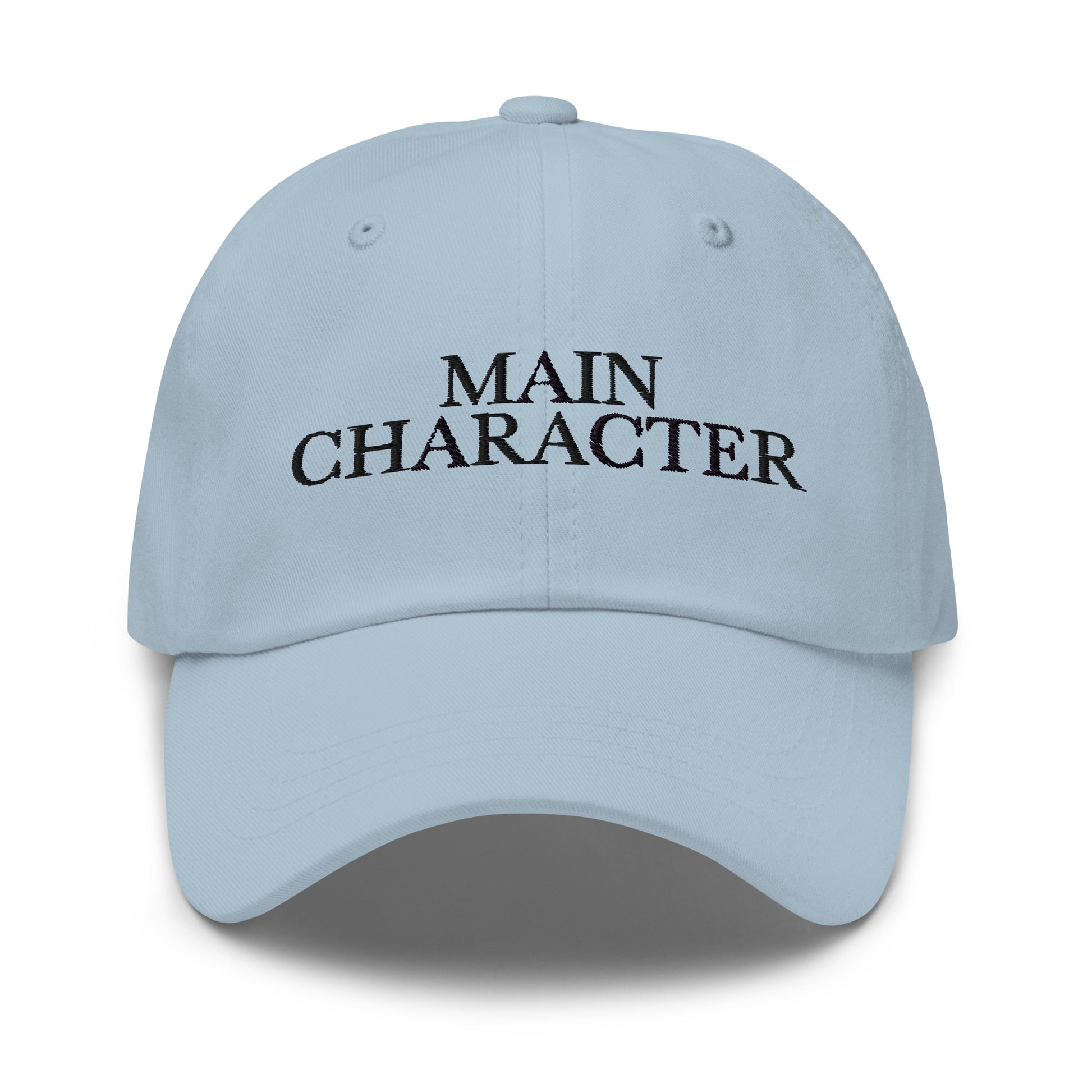 Main Character embroidered baseball cap in Light Blue with black embroidery by White Boy Summer