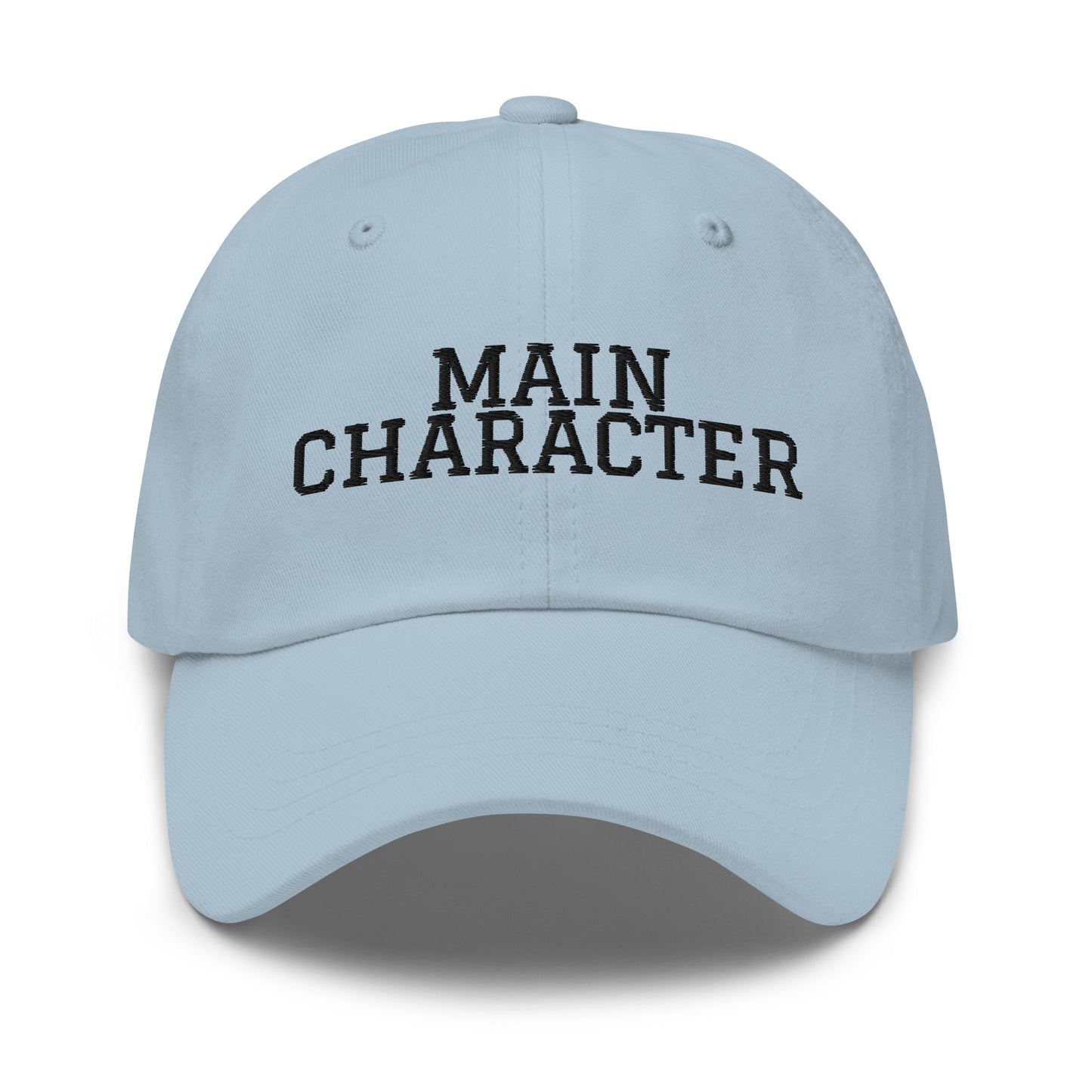 Main Character embroidered baseball cap in Light Blue with black embroidery by White Boy Summer