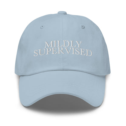Mildly Supervised embroidered baseball cap in Light Blue with white embroidery by White Boy Summer