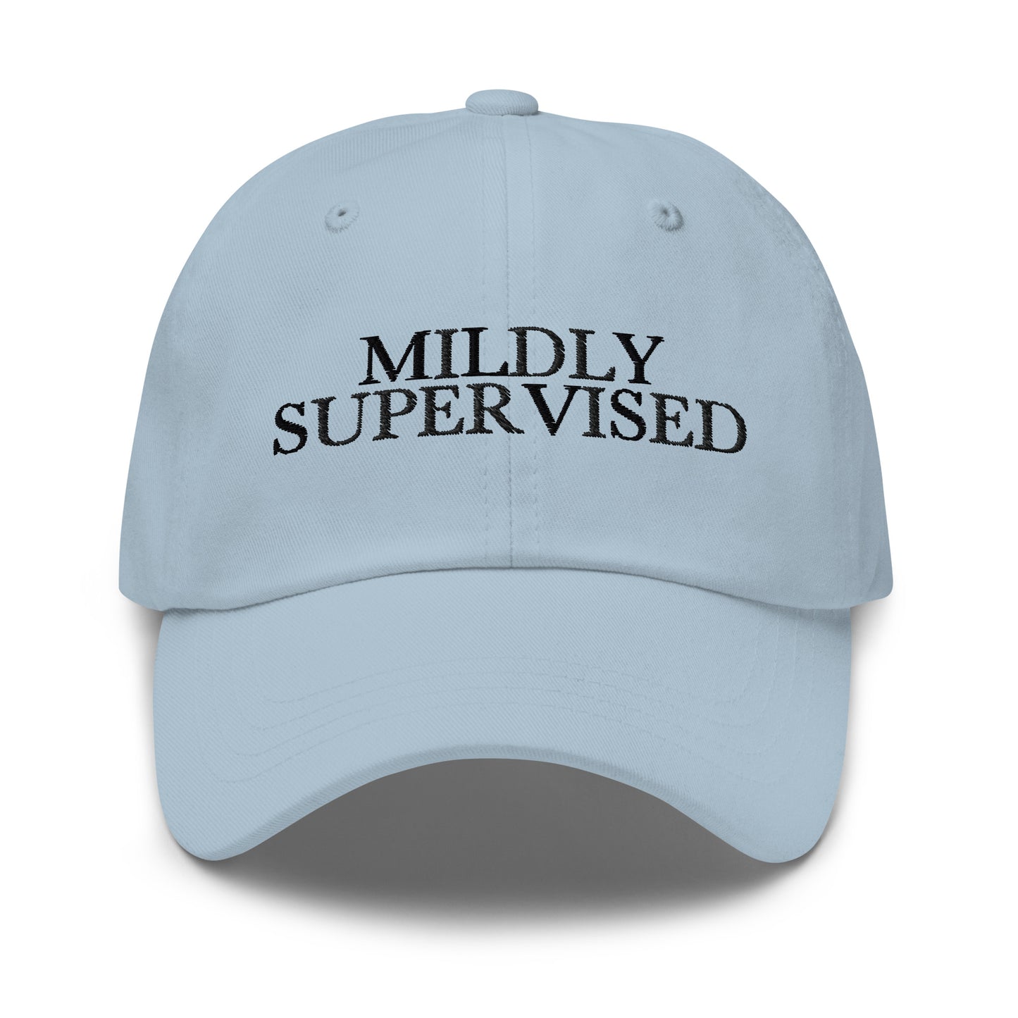 Mildly Supervised embroidered baseball cap in Light Blue with black embroidery by White Boy Summer
