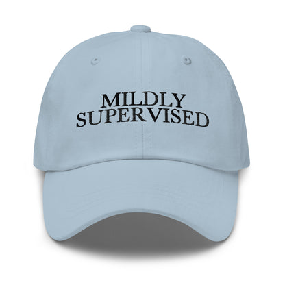Mildly Supervised embroidered baseball cap in Light Blue with black embroidery by White Boy Summer