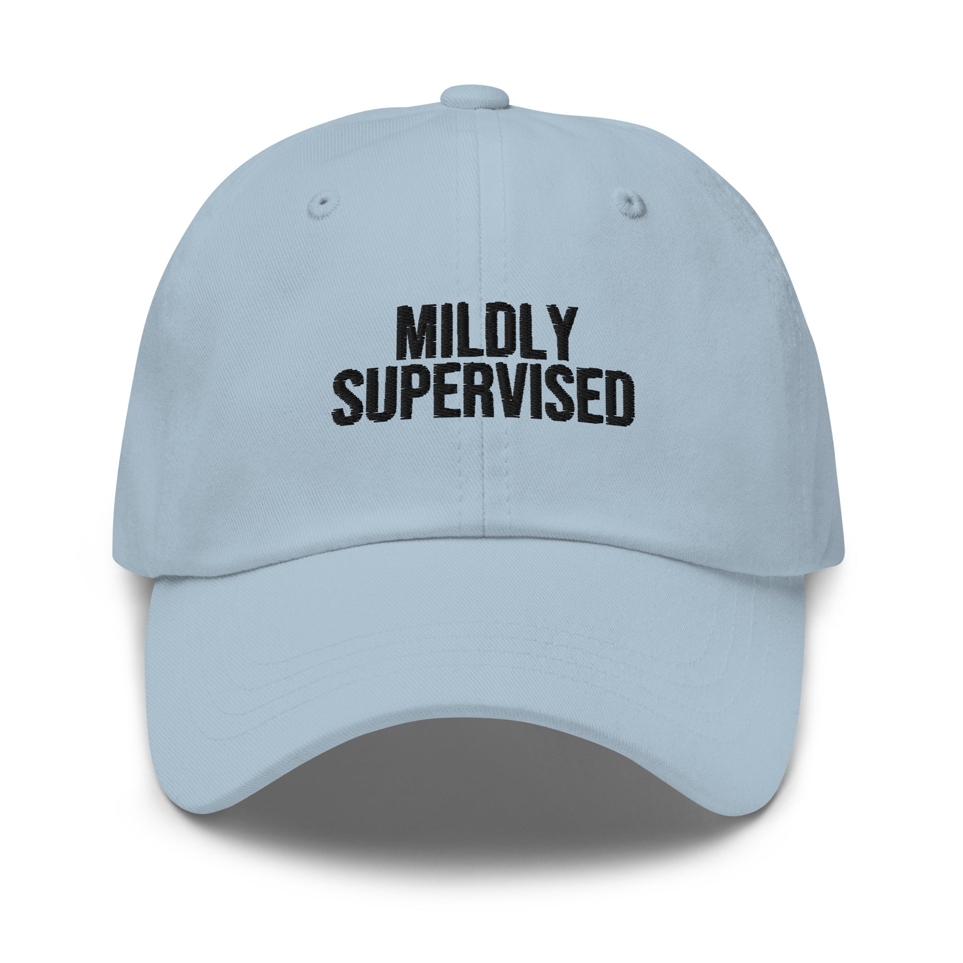 Mildly Supervised embroidered baseball cap in Light Blue with black embroidery by White Boy Summer