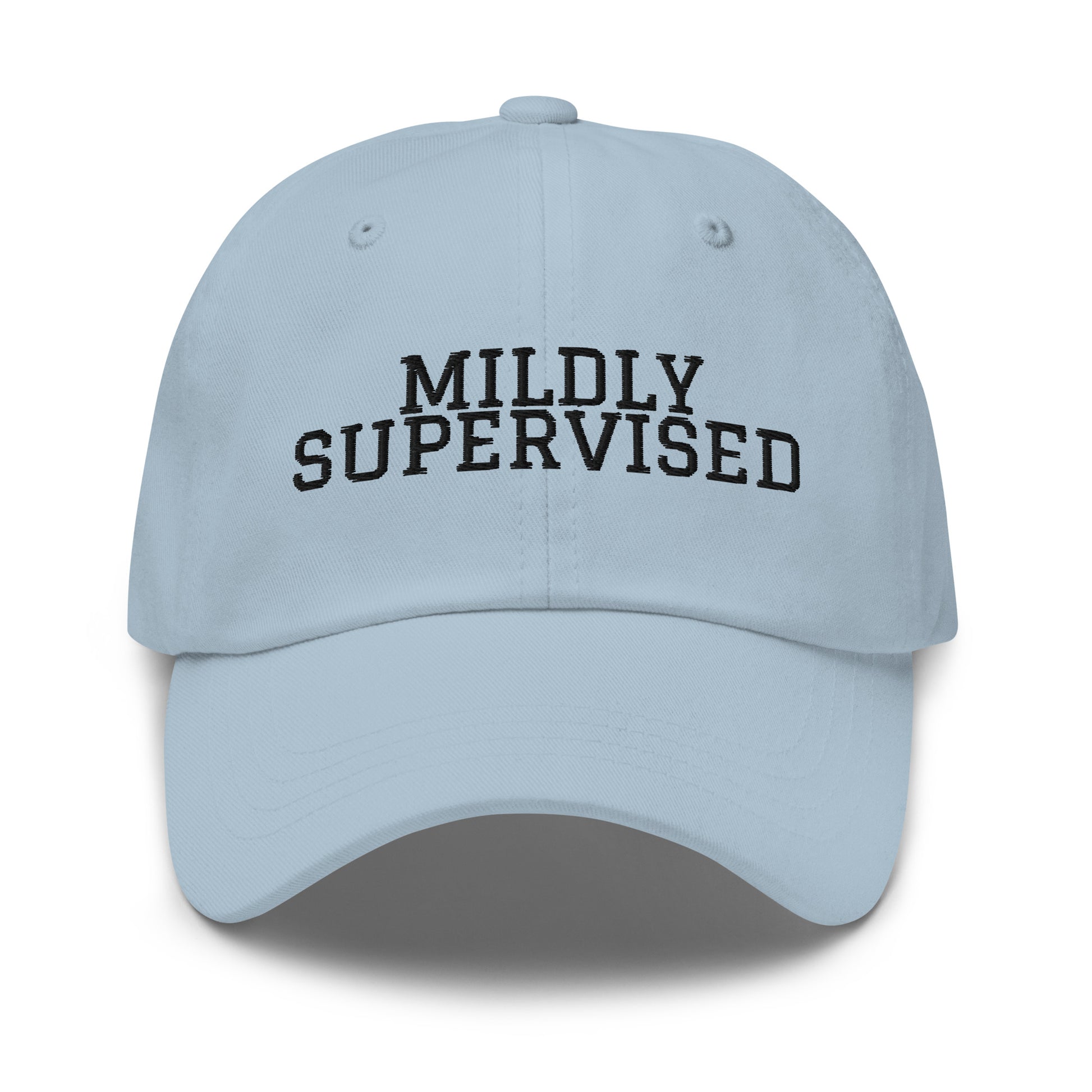 Mildly Supervised embroidered baseball cap in Light Blue with black embroidery by White Boy Summer