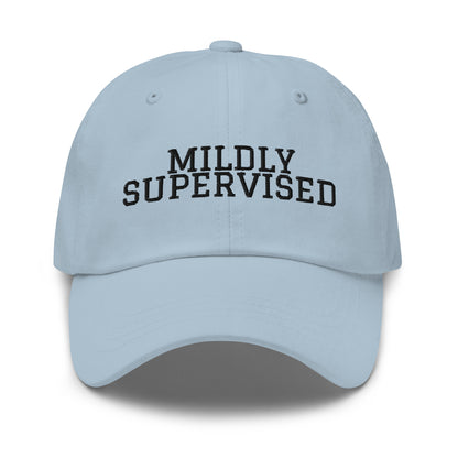 Mildly Supervised embroidered baseball cap in Light Blue with black embroidery by White Boy Summer
