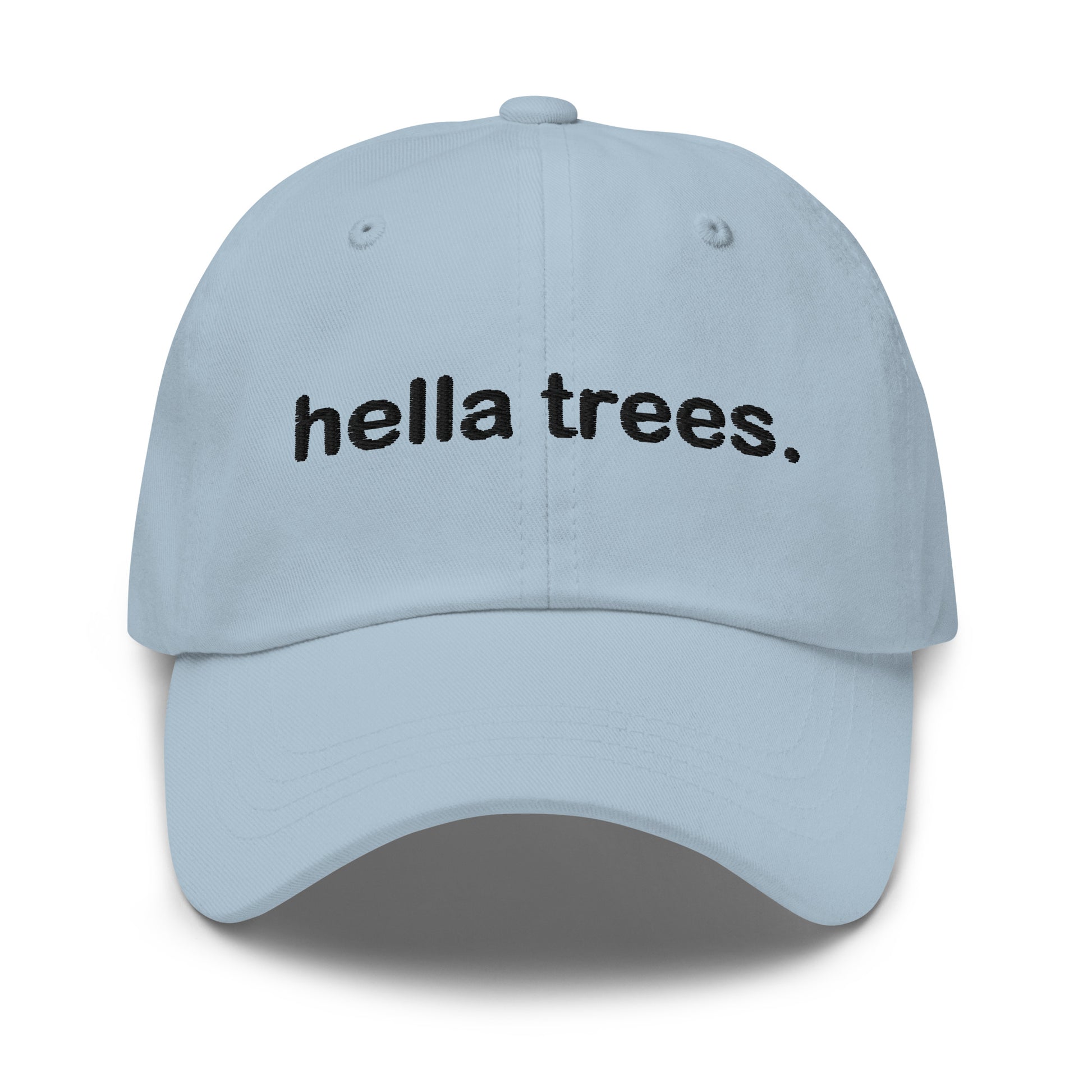 Hella Trees embroidered baseball cap in Light Blue with black embroidery by White Boy Summer