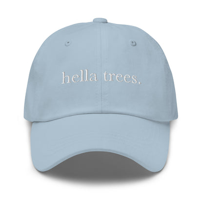 Hella Trees embroidered baseball cap in Light Blue with white embroidery by White Boy Summer