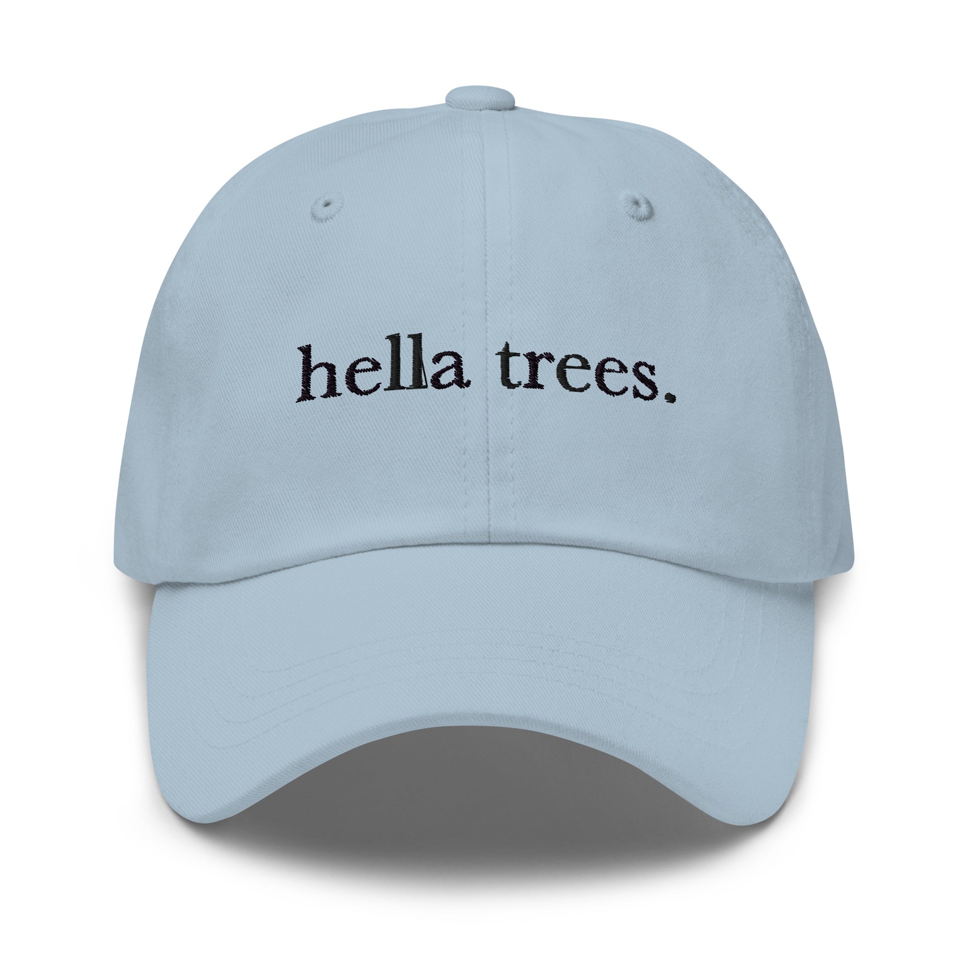 Hella Trees embroidered baseball cap in Light Blue with black embroidery by White Boy Summer
