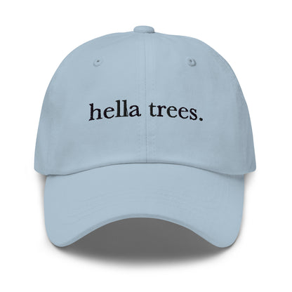 Hella Trees embroidered baseball cap in Light Blue with black embroidery by White Boy Summer