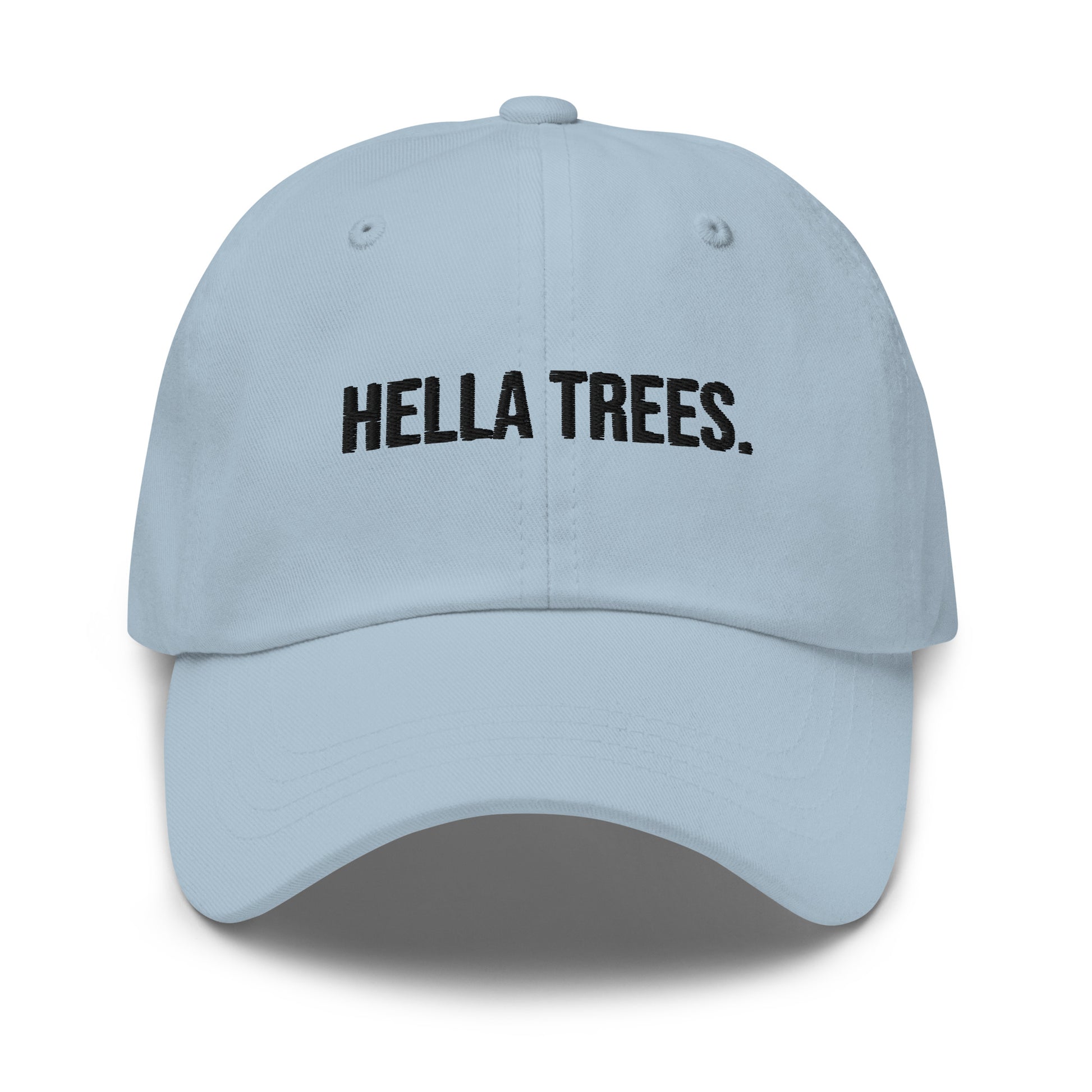 Hella Trees embroidered baseball cap in Light Blue with black embroidery by White Boy Summer