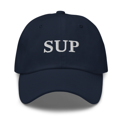 WHITE BOY SUMMER - Sup? - "Sup" - White Embroidered Baseball Cap - Hat Navy