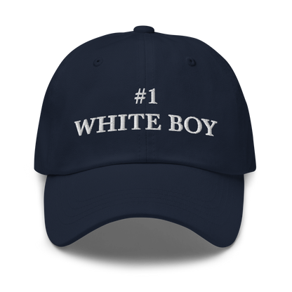 WHITE BOY SUMMER - White Boy Of The Year - "#1 White Boy" - White Embroidered Baseball Cap - Hat Navy