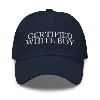 CERTIFIED WHITE BOY Navy front cap mockup