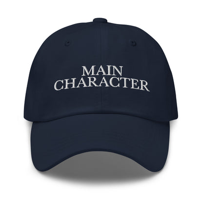 Main Character embroidered baseball cap in Navy with white embroidery by White Boy Summer
