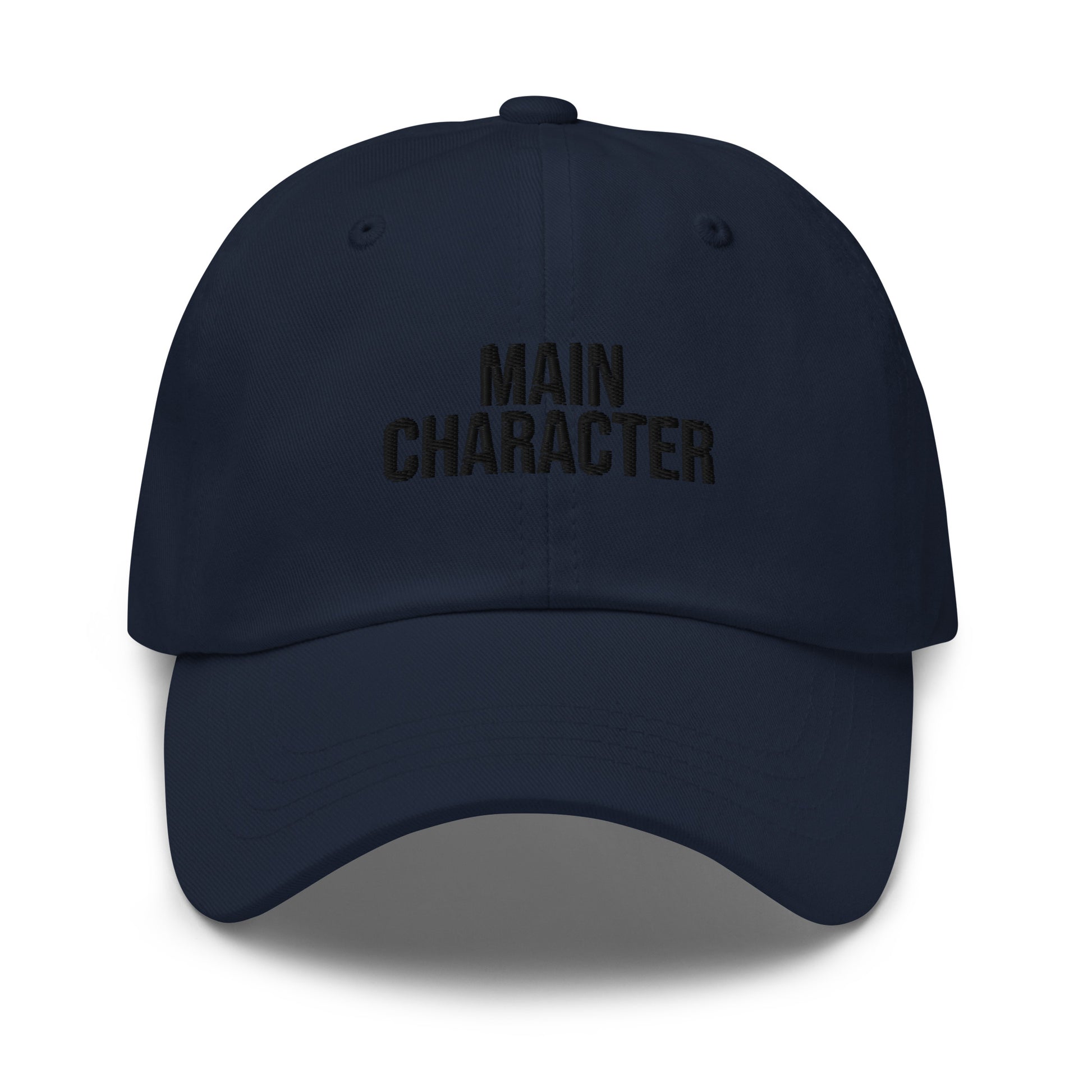 Main Character embroidered baseball cap in Navy with black embroidery by White Boy Summer