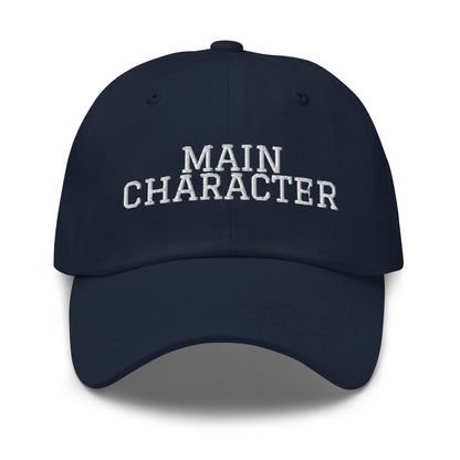 Main Character embroidered baseball cap in Navy with white embroidery by White Boy Summer