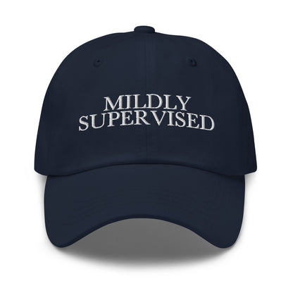 Mildly Supervised embroidered baseball cap in Navy with white embroidery by White Boy Summer