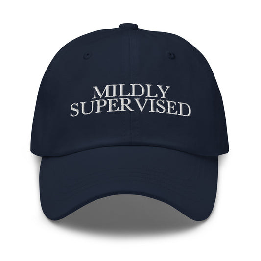Mildly Supervised embroidered baseball cap in Navy with white embroidery by White Boy Summer