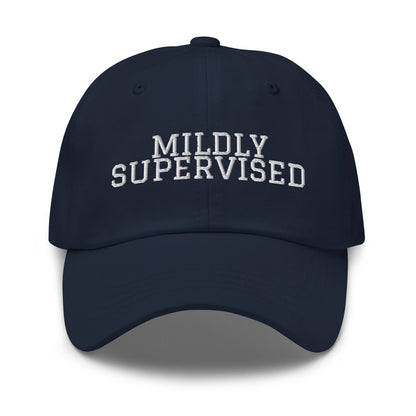Mildly Supervised embroidered baseball cap in Navy with white embroidery by White Boy Summer