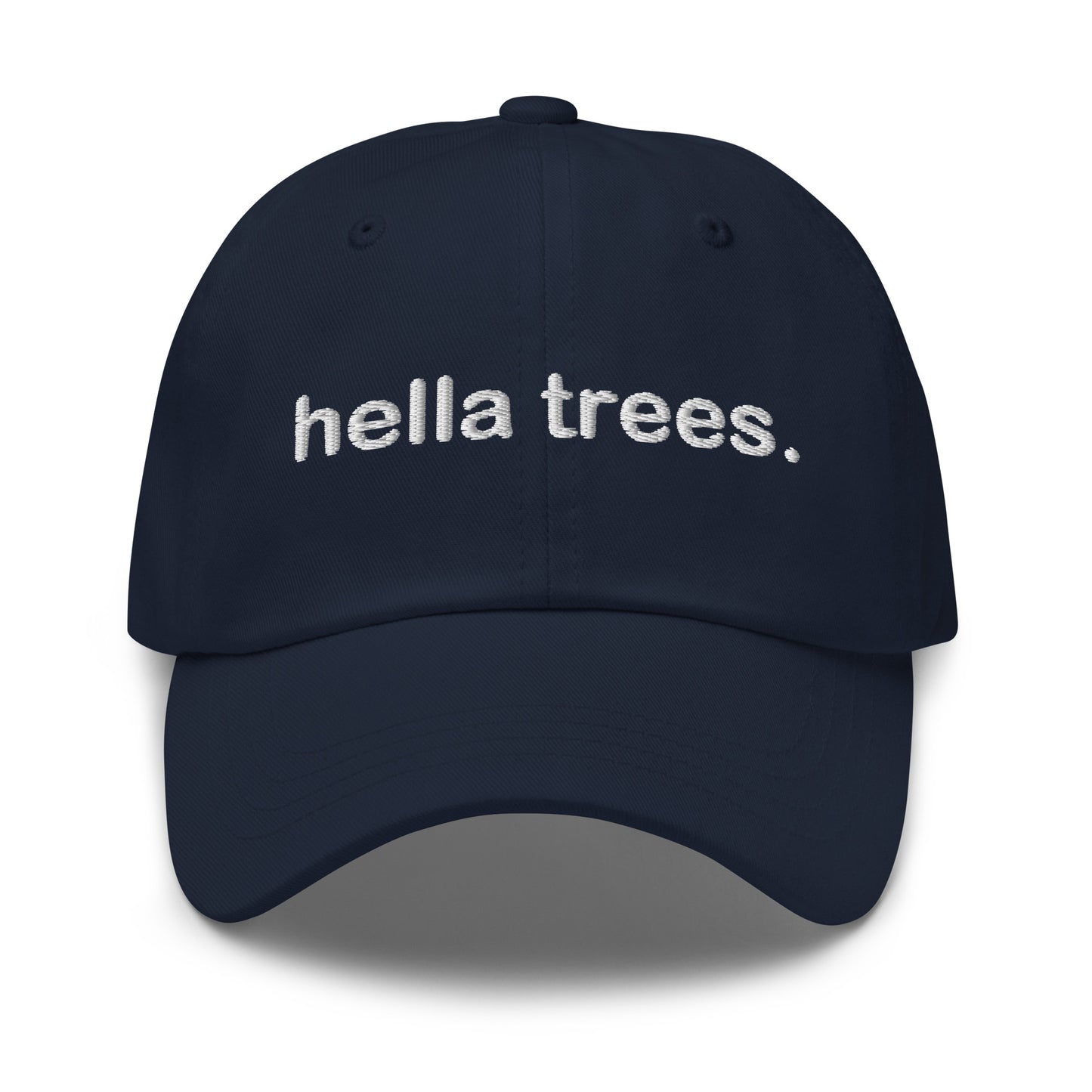 Hella Trees embroidered baseball cap in Navy with white embroidery by White Boy Summer