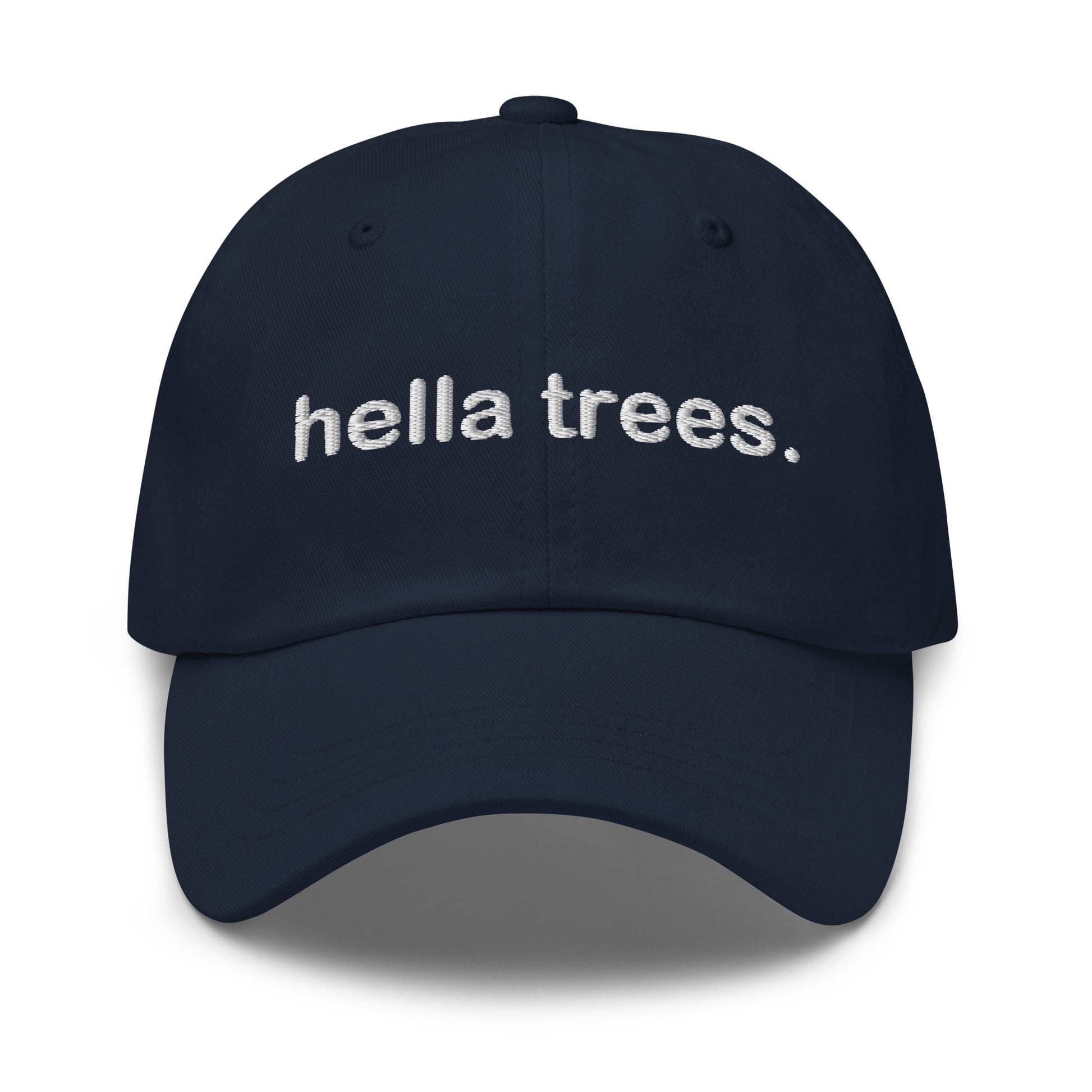 Hella Trees embroidered baseball cap in Navy with white embroidery by White Boy Summer