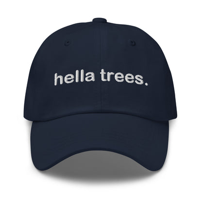 Hella Trees embroidered baseball cap in Navy with white embroidery by White Boy Summer