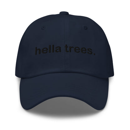 Hella Trees embroidered baseball cap in Navy with black embroidery by White Boy Summer