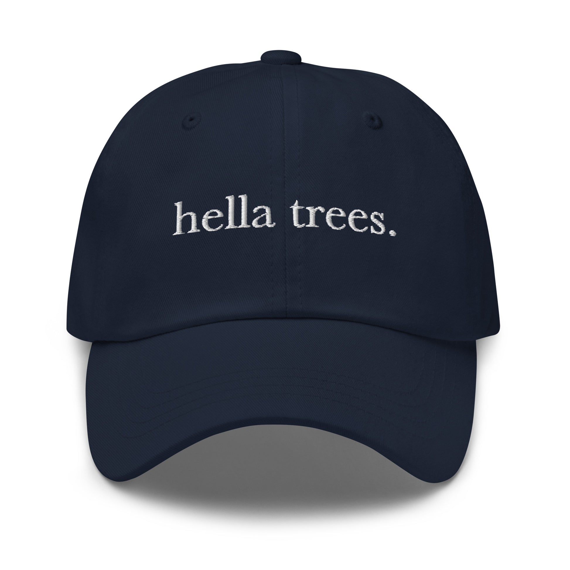 Hella Trees embroidered baseball cap in Navy with white embroidery by White Boy Summer