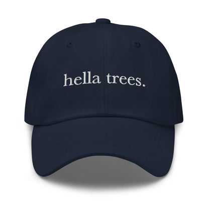 Hella Trees embroidered baseball cap in Navy with white embroidery by White Boy Summer