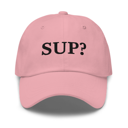 WHITE BOY SUMMER - Sup? - "Sup?" - Black Embroidered Baseball Cap - Hat Pink