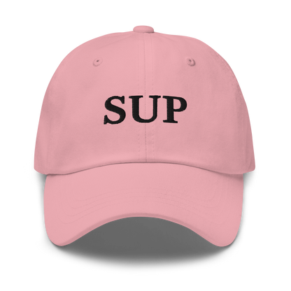 WHITE BOY SUMMER - Sup? - "Sup" - Black Embroidered Baseball Cap - Hat Pink