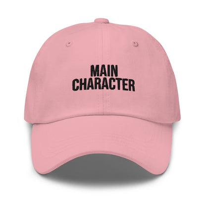 Main Character embroidered baseball cap in Pink with black embroidery by White Boy Summer