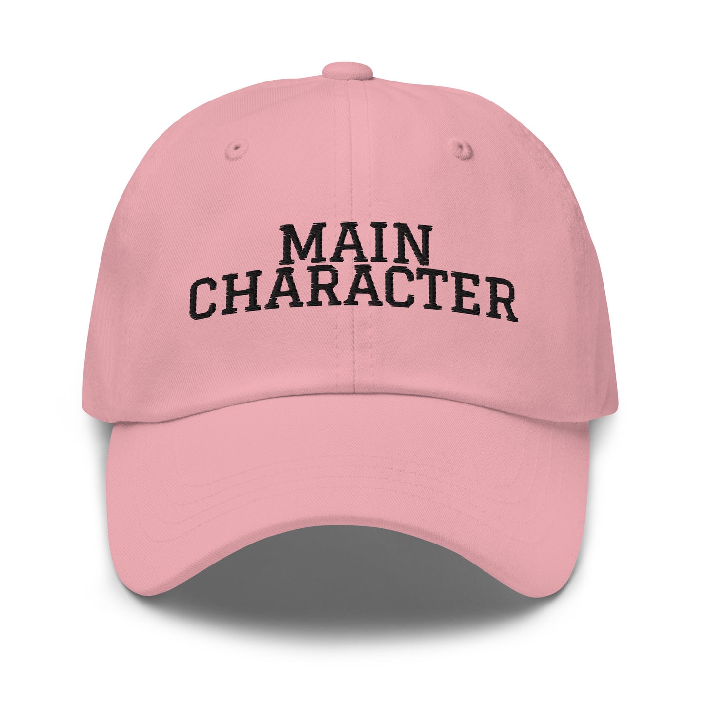 Main Character embroidered baseball cap in Pink with black embroidery by White Boy Summer
