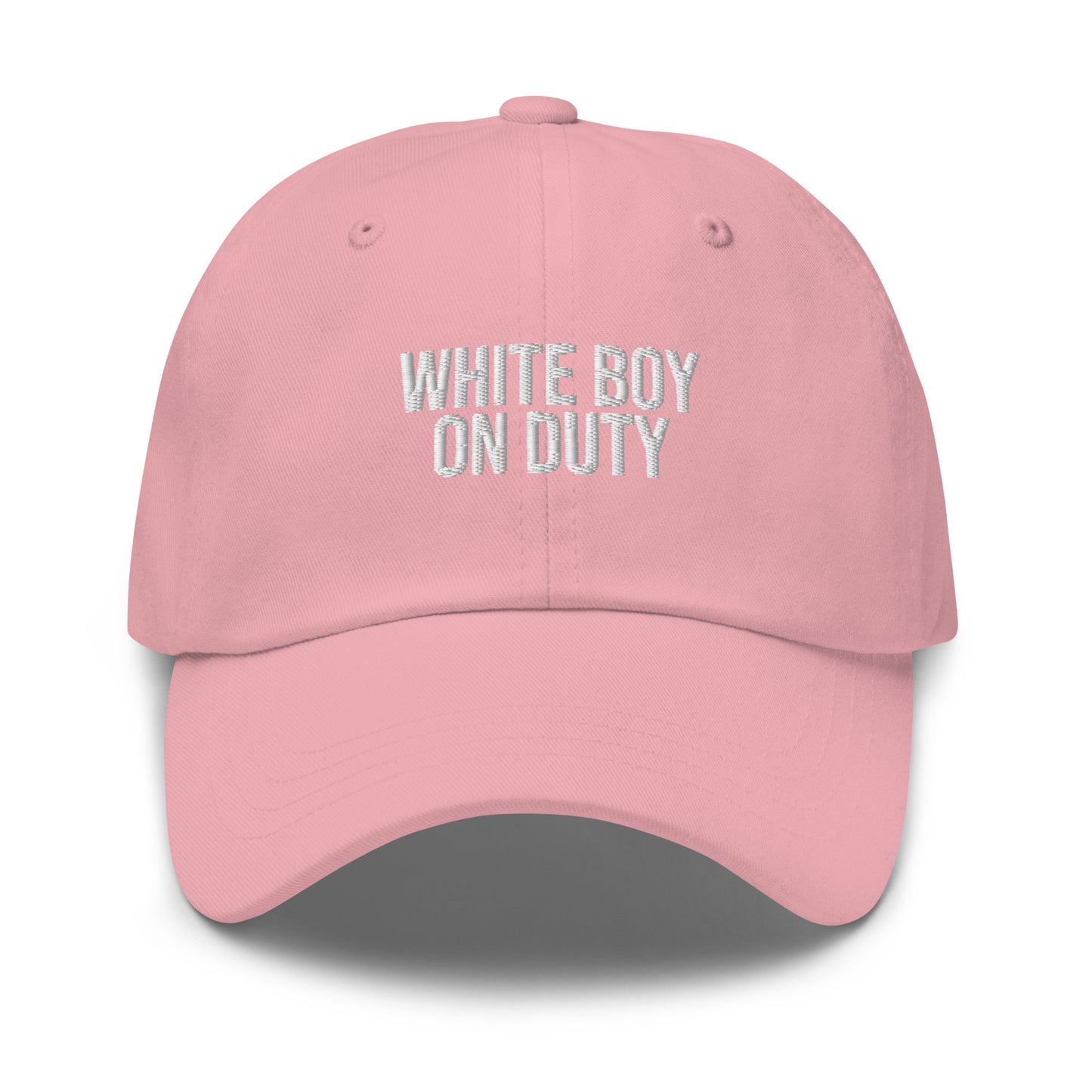 White Boy On Duty embroidered baseball cap in Pink with white embroidery by White Boy Summer