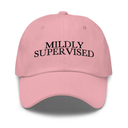 Mildly Supervised embroidered baseball cap in Pink with black embroidery by White Boy Summer