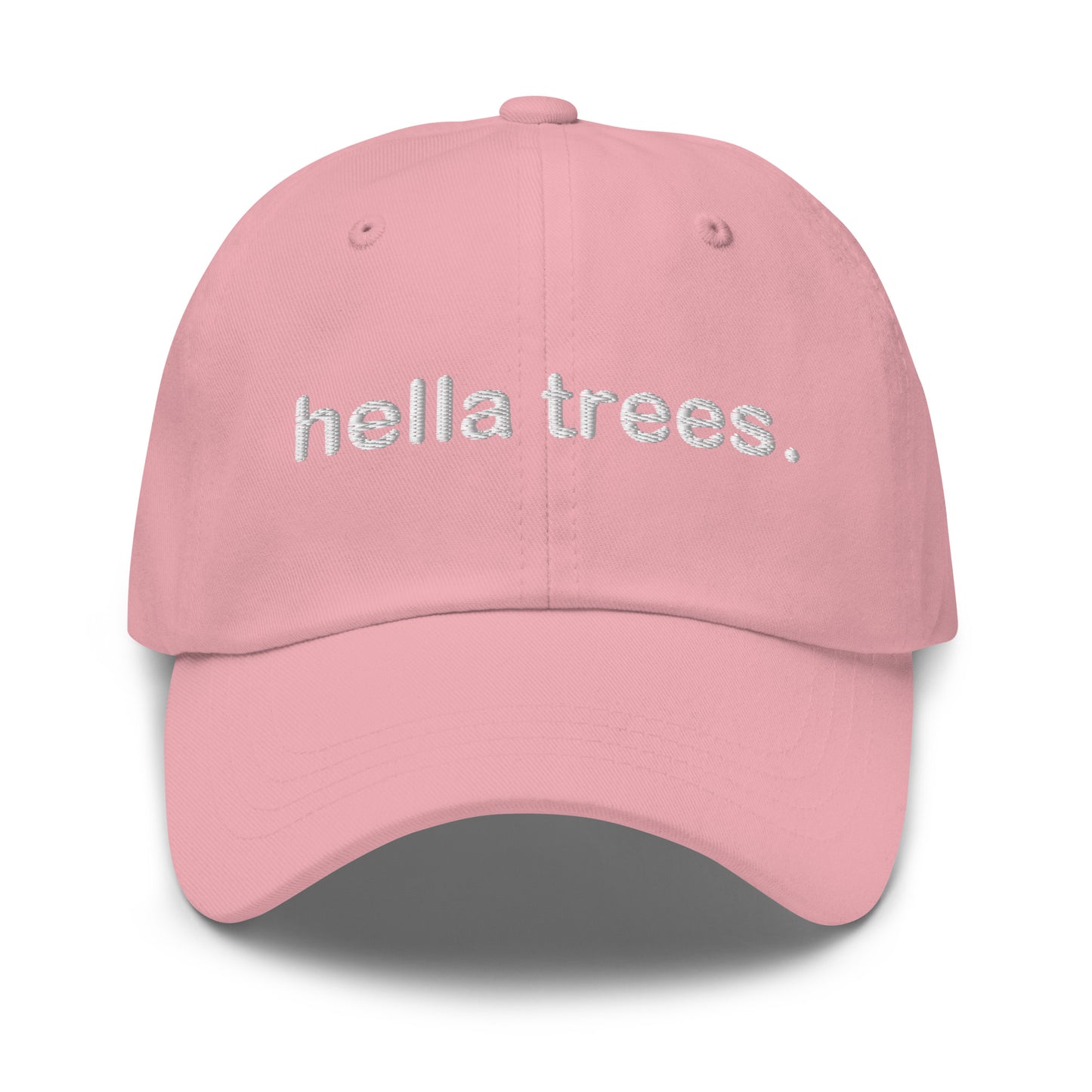 Hella Trees embroidered baseball cap in Pink with white embroidery by White Boy Summer
