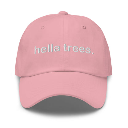 Hella Trees embroidered baseball cap in Pink with white embroidery by White Boy Summer
