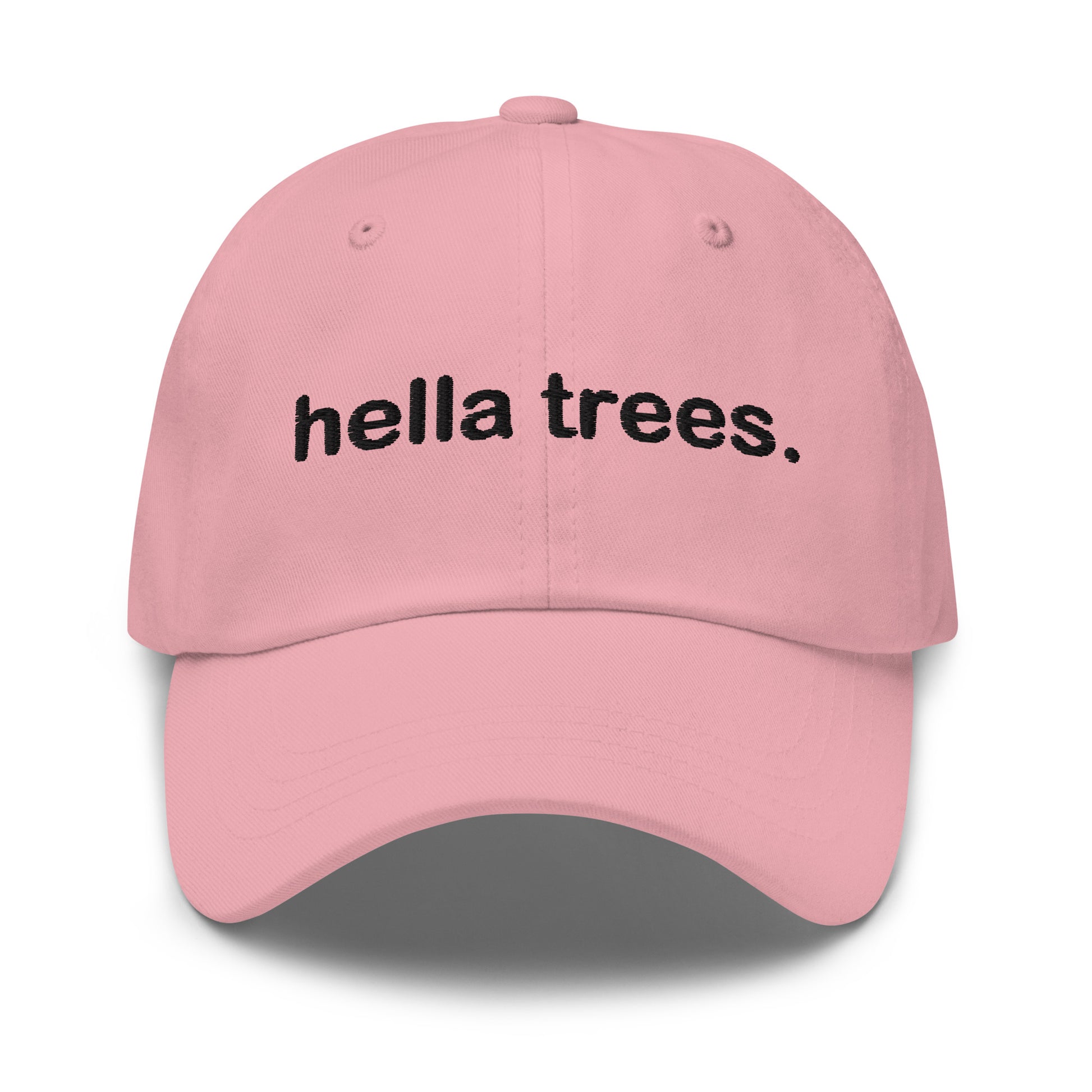 Hella Trees embroidered baseball cap in Pink with black embroidery by White Boy Summer