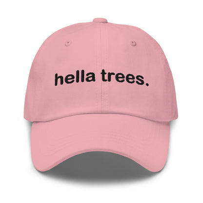 Hella Trees embroidered baseball cap in Pink with black embroidery by White Boy Summer