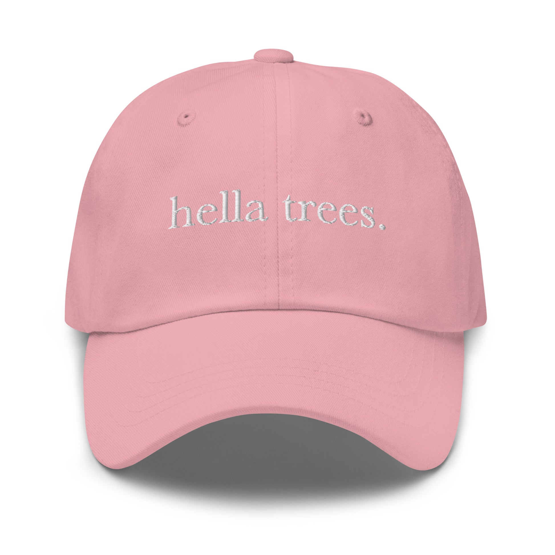Hella Trees embroidered baseball cap in Pink with white embroidery by White Boy Summer