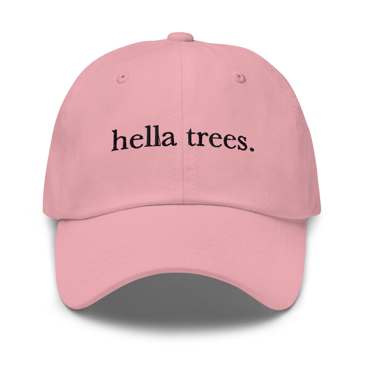 Hella Trees embroidered baseball cap in Pink with black embroidery by White Boy Summer