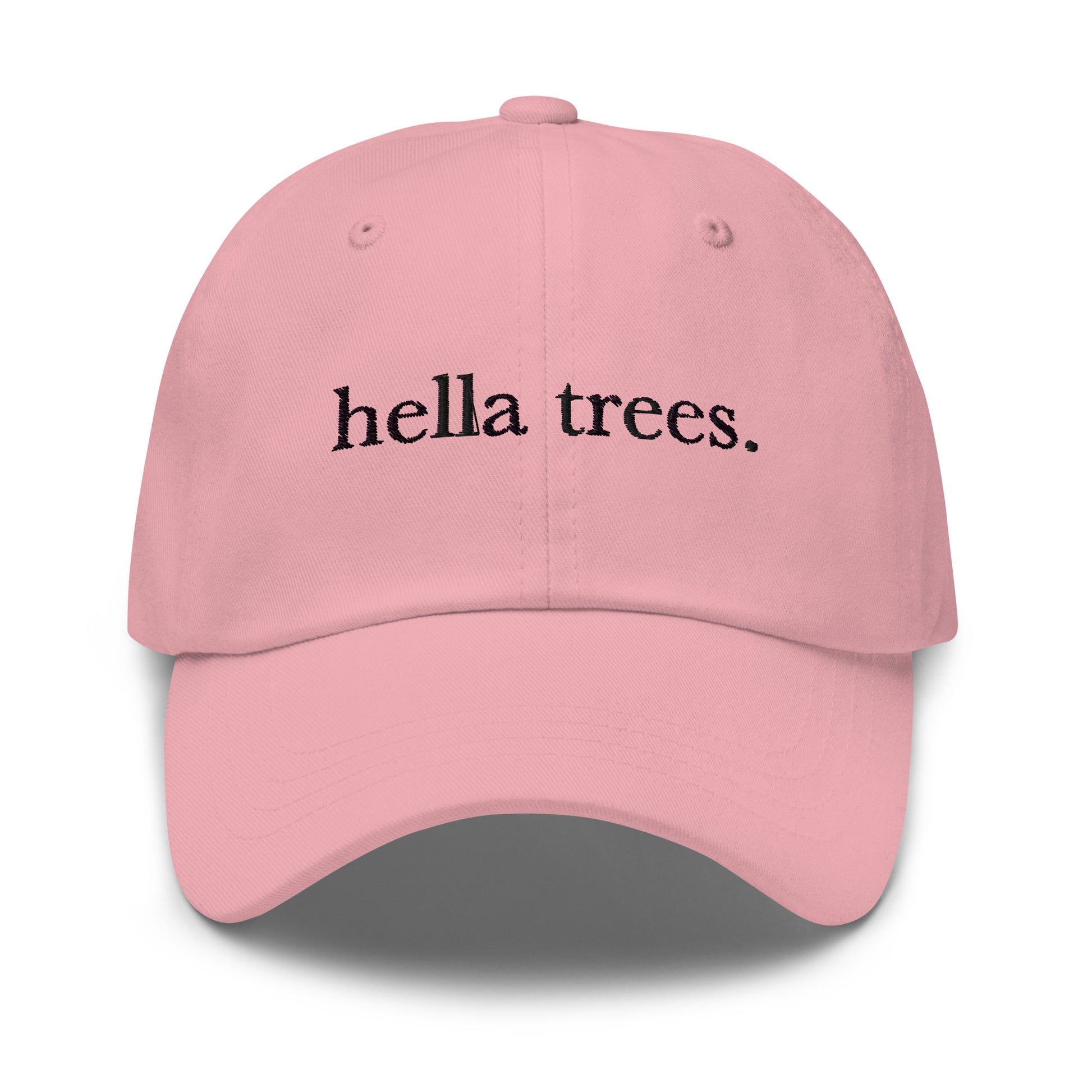 Hella Trees embroidered baseball cap in Pink with black embroidery by White Boy Summer