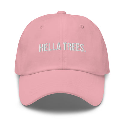 Hella Trees embroidered baseball cap in Pink with white embroidery by White Boy Summer