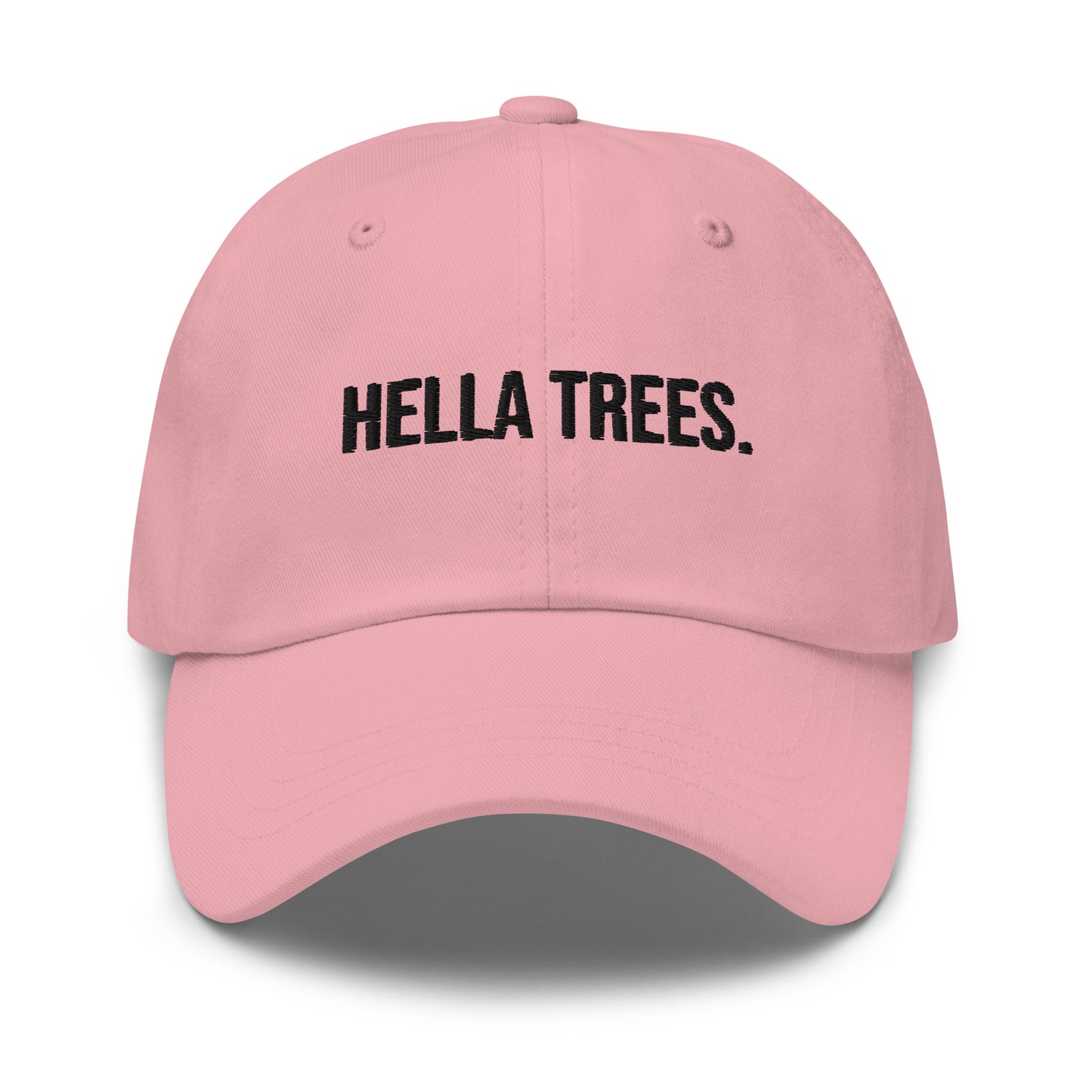 Hella Trees embroidered baseball cap in Pink with black embroidery by White Boy Summer