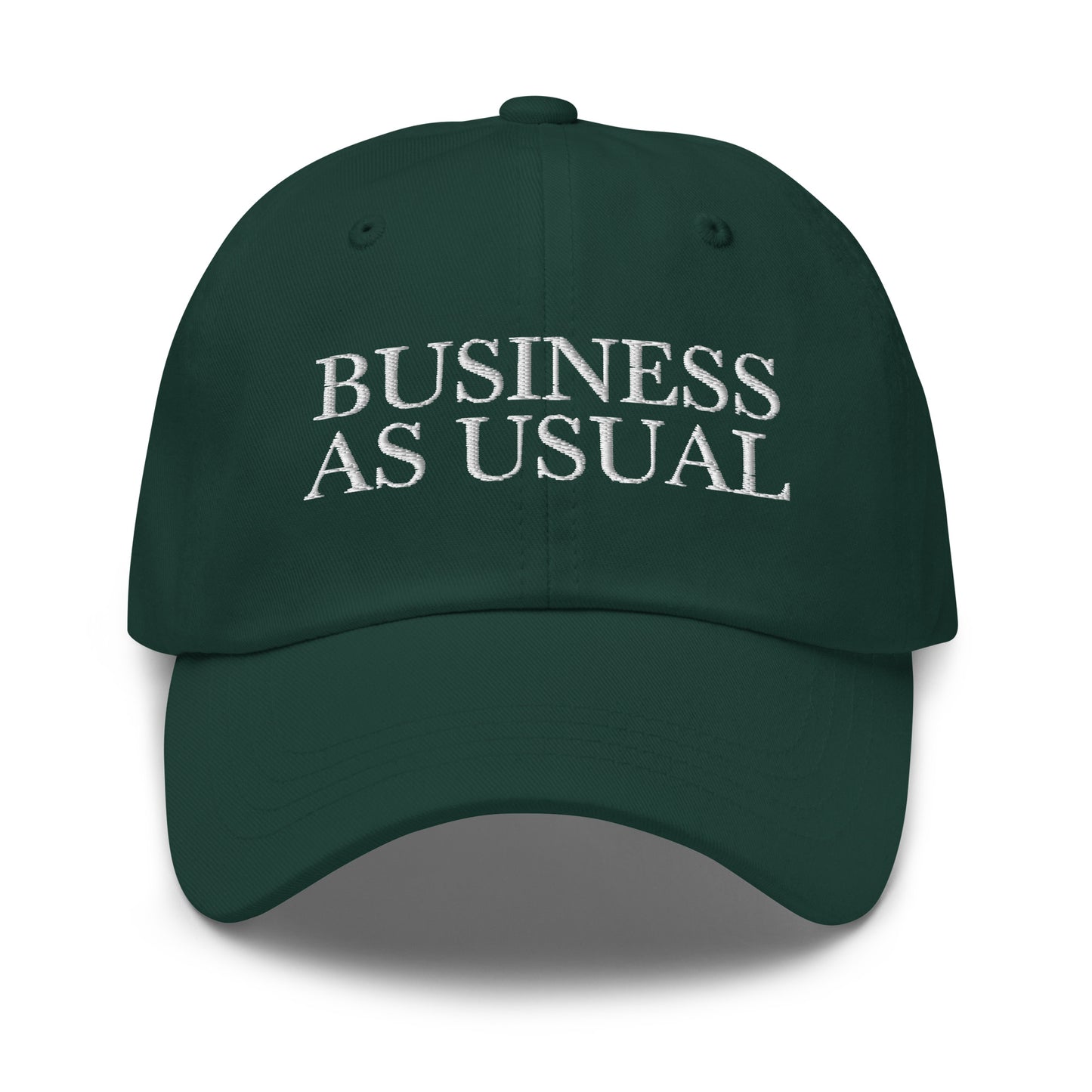 BUSINESS AS USUAL Spruce front cap mockup