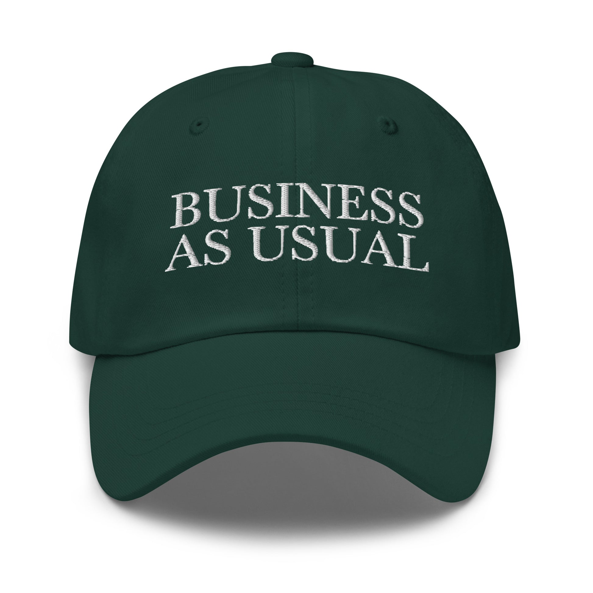 BUSINESS AS USUAL Spruce front cap mockup