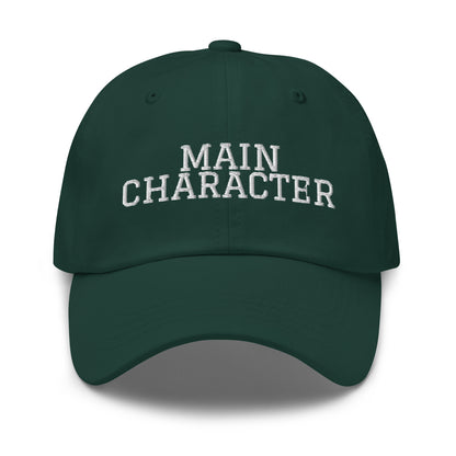 Main Character embroidered baseball cap in Spruce with white embroidery by White Boy Summer