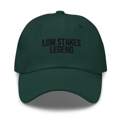 Low Stakes Legend embroidered baseball cap in Spruce with black embroidery by White Boy Summer