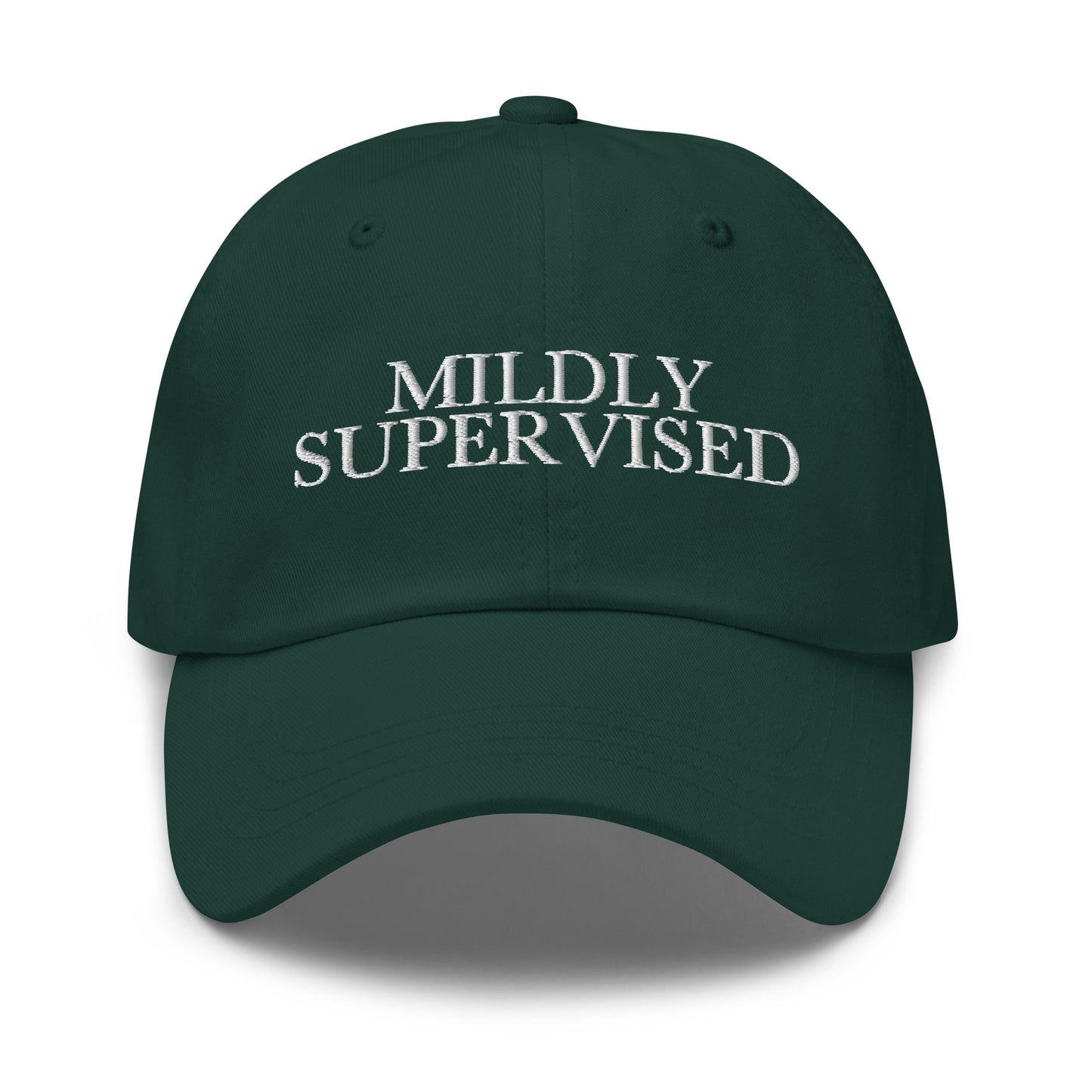 Mildly Supervised embroidered baseball cap in Spruce with white embroidery by White Boy Summer